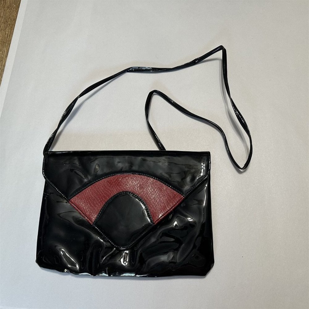 Vintage Mardane Purse Art Deco Black Red Faux snakeskin Shoulder Bag